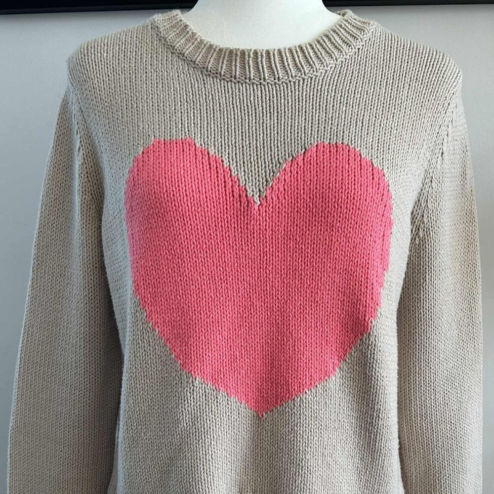 LISA TODD Café-au-Lait Cotton-Blend Heart Intarsia Amore Crewneck Sweater - US S